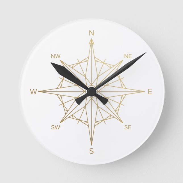 Reloj de pared con Rosa de los Vientos dorada (Anverso)