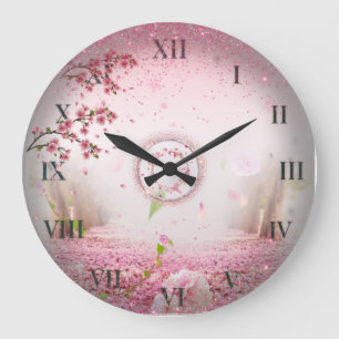 Reloj de pared con rosas y purpurina