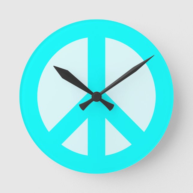 Reloj de pared con signo de paz de cian claro (Anverso)