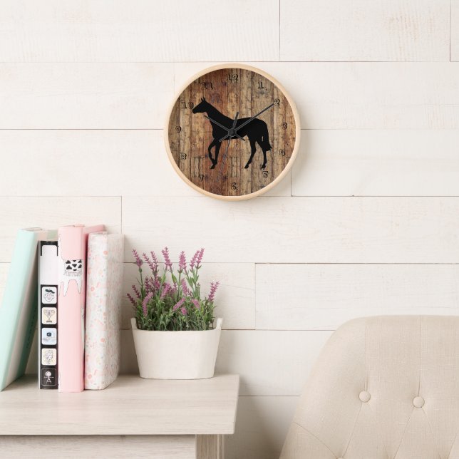 Reloj de pared con silueta de caballo pura sangre (Sala de lectura)