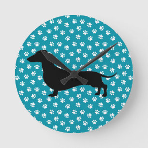 Reloj de pared con silueta de Dachshund y huella d