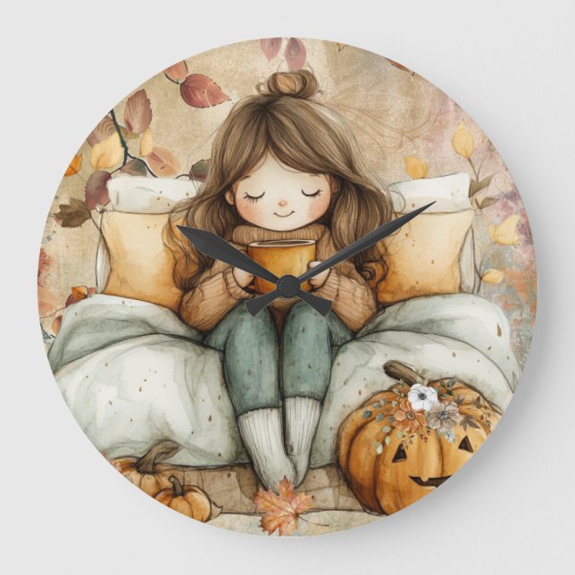 Reloj de pared con tema de otoño, cálido y acogedo (Anverso)