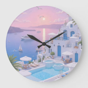 Reloj de pared con vista costera del atardecer soñ