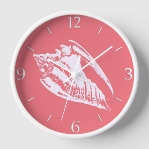 Reloj De Pared Conch Shell - coral pink and white