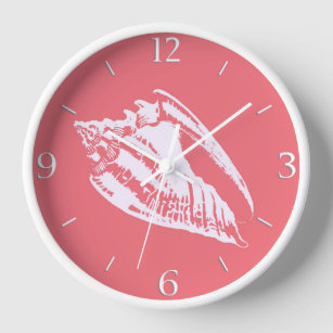 Reloj De Pared Conch Shell - coral pink and white