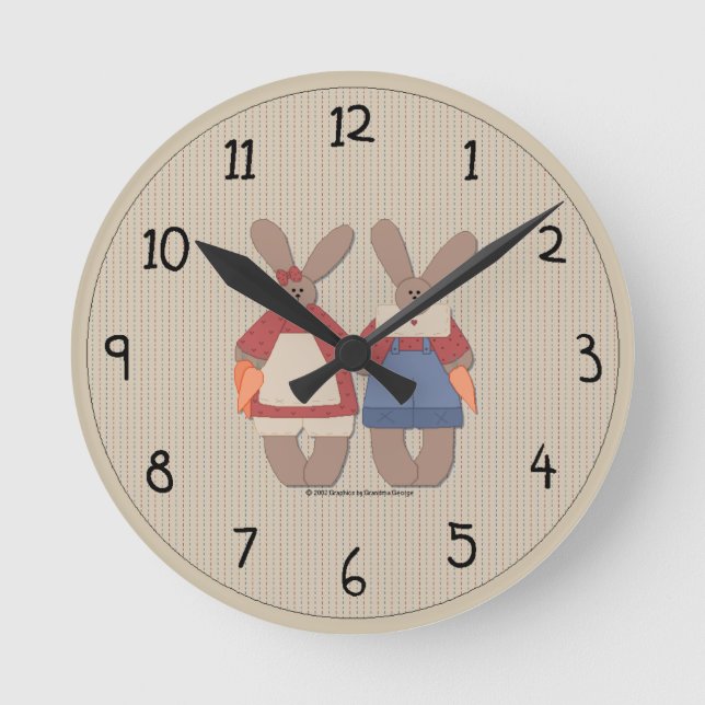 Reloj de pared conejitos lindos del país (Anverso)