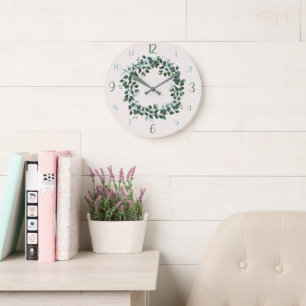 Reloj de pared contemporáneo de eucalipto y hojas