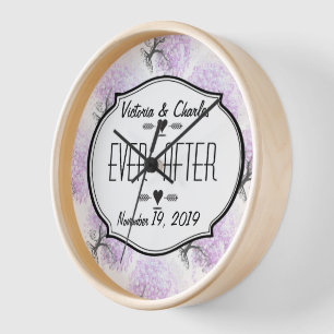 Reloj De Pared Corazón Hoja Lila Árbol Vintage Pájaro Boda