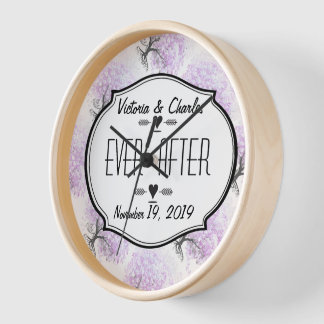 Reloj De Pared Corazón Hoja Lila Árbol Vintage Pájaro Boda