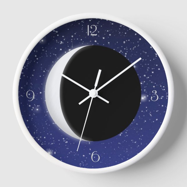 Reloj De Pared Crescent Moon a fondo estrellado (Anverso)