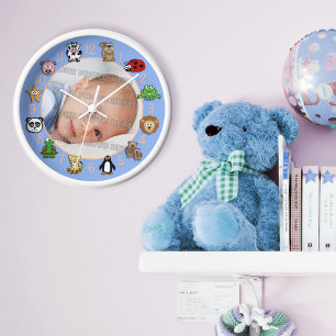 Reloj De Pared Crías de Dibujos Animados Niños y Bebés Azul Perso