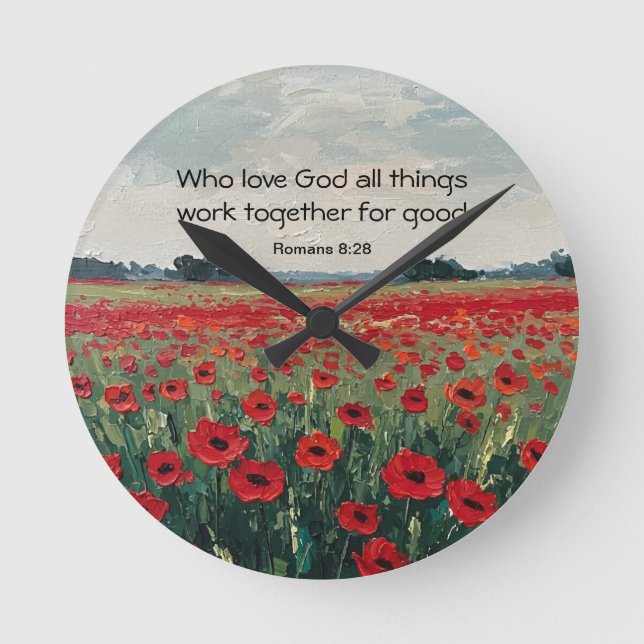 Reloj de pared cristiano Romanos 8:28 (Anverso)