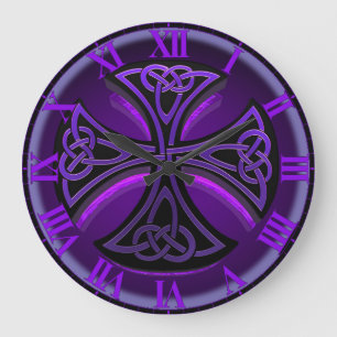 Reloj de pared cruzada celta morado y negro