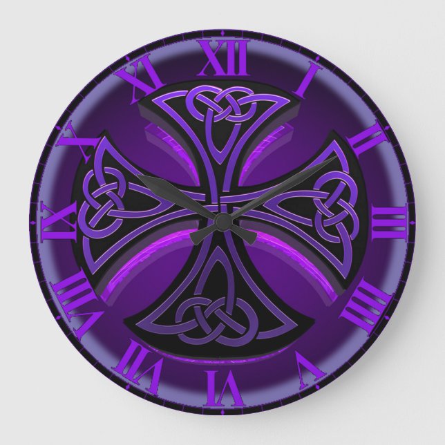 Reloj de pared cruzado celta morado y negro (Anverso)