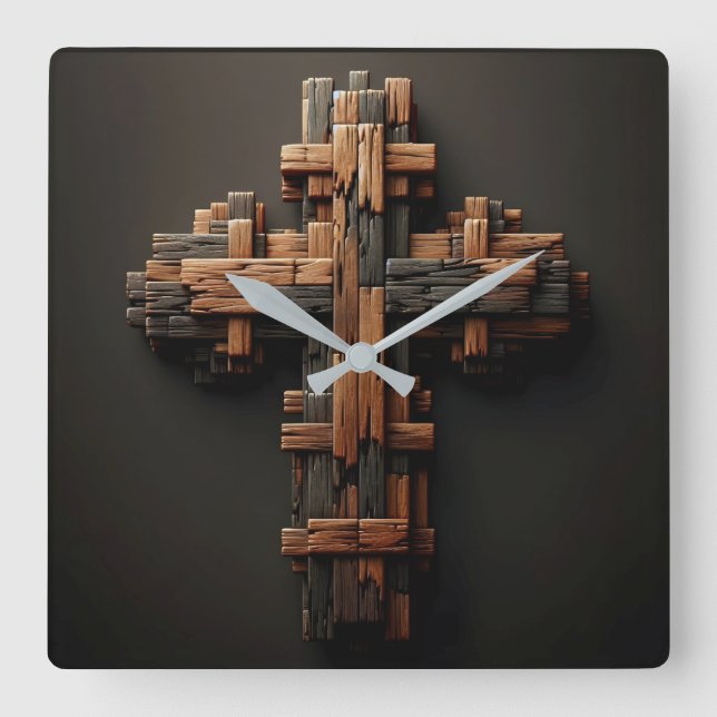 Reloj de pared cruzado de madera (Anverso)