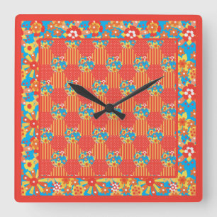 Reloj de pared cuadrado, adorable mosaico de cuadr