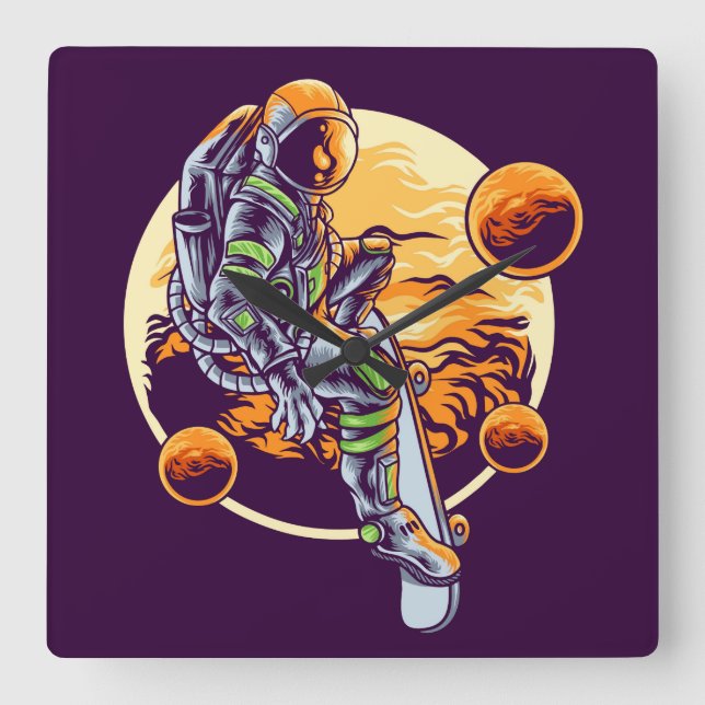 Reloj de pared cuadrado astronauta (Anverso)