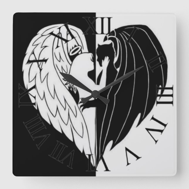 Reloj de pared cuadrado blanco negro (Anverso)