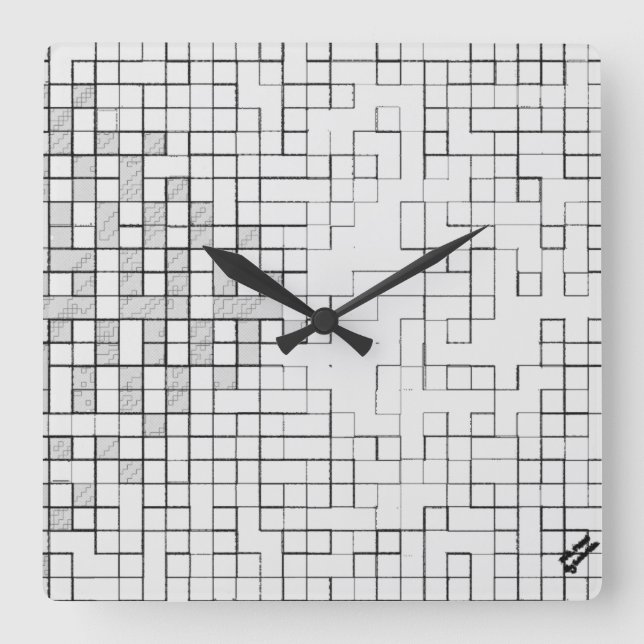 Reloj de pared cuadrado con cuadrícula bloqueada (Anverso)