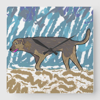 Reloj de pared cuadrado con diseño perro caminando