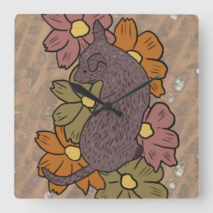 Reloj de pared cuadrado con diseño perro y flores