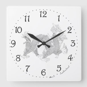 Reloj de pared cuadrado con dragón chino