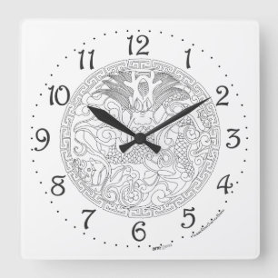 Reloj de pared cuadrado con dragón chino