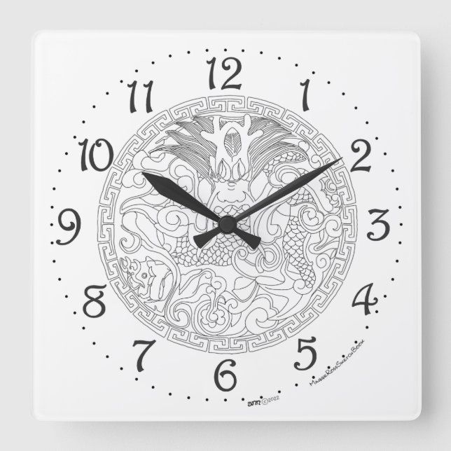 Reloj de pared cuadrado con dragón chino (Anverso)