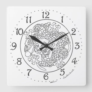 Reloj de pared cuadrado con dragón chino