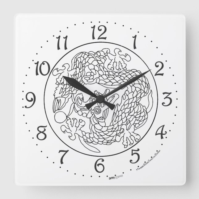 Reloj de pared cuadrado con dragón chino (Anverso)