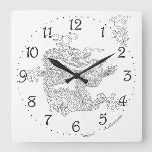 Reloj de pared cuadrado con dragón chino