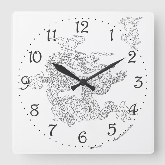 Reloj de pared cuadrado con dragón chino (Anverso)