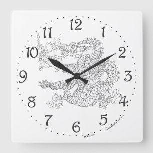 Reloj de pared cuadrado con dragón chino