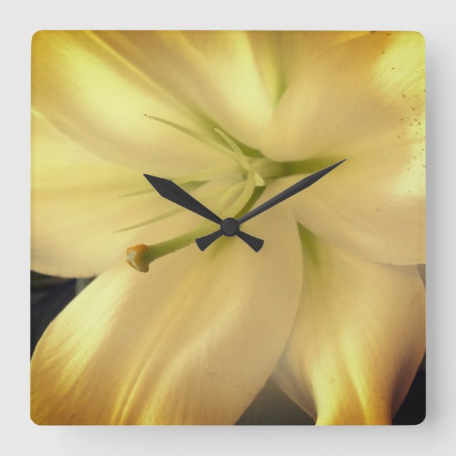 Reloj de pared cuadrado con foto de flor de Lillum (Anverso)