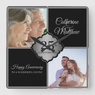 Reloj de pared cuadrado con foto del 25 aniversari