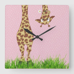 Reloj de pared cuadrado con jirafa y margarita sob