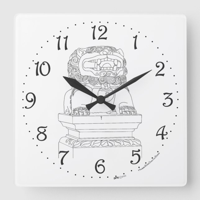 Reloj de pared cuadrado con león guardián chino (Anverso)