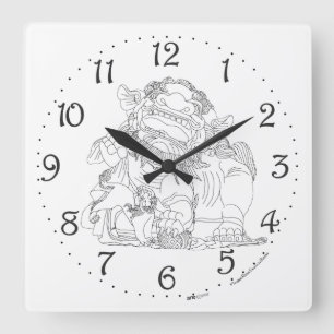 Reloj de pared cuadrado con león guardián chino