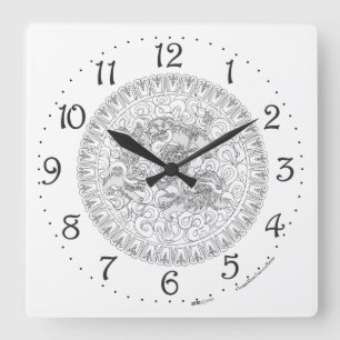 Reloj de pared cuadrado con león guardián chino