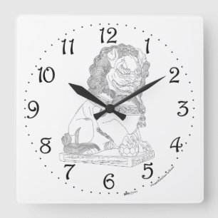 Reloj de pared cuadrado con león guardián chino