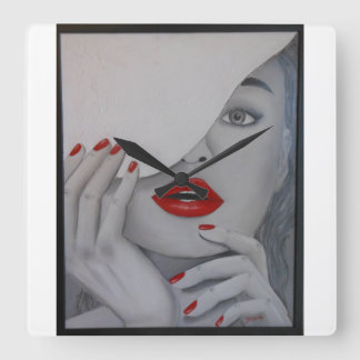 Reloj de pared cuadrado con rojo