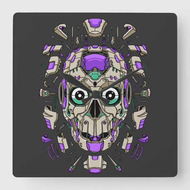 Reloj de pared cuadrado Cyborg (Anverso)