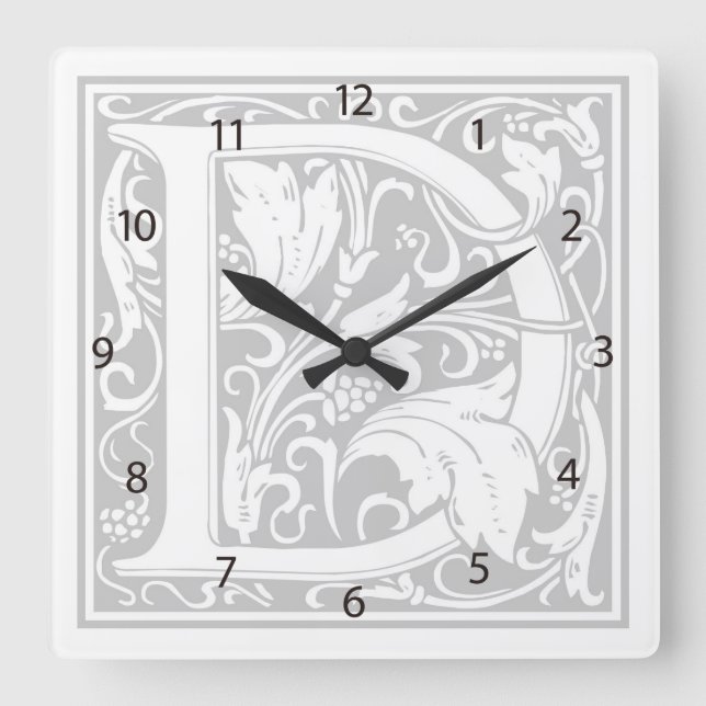Reloj de pared cuadrado "D" de William Morris Alph (Anverso)