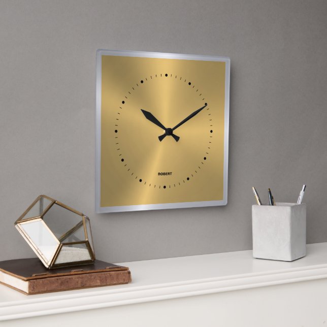 Reloj de pared cuadrado de acento de acento de oro (Oficina)