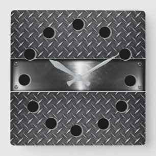 Reloj de pared cuadrado de acero plateado