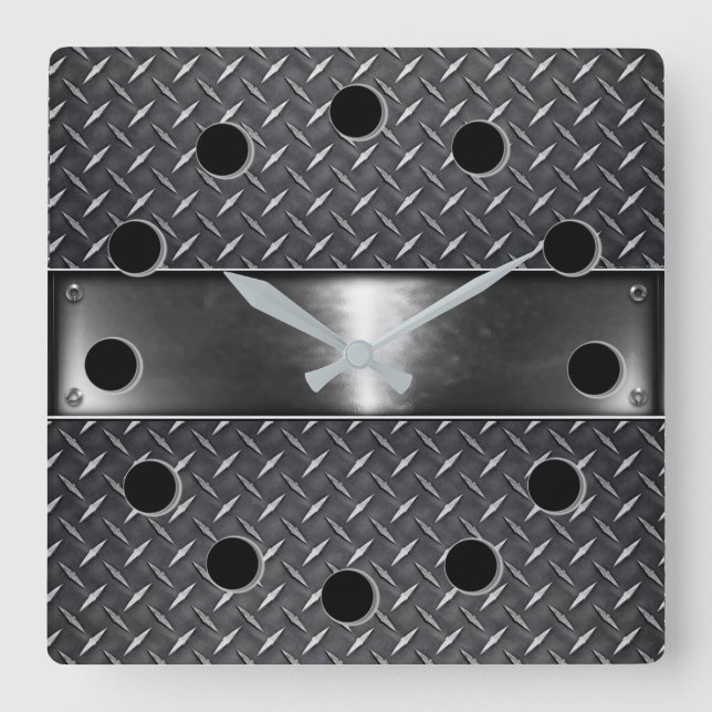 Reloj de pared cuadrado de acero plateado (Anverso)