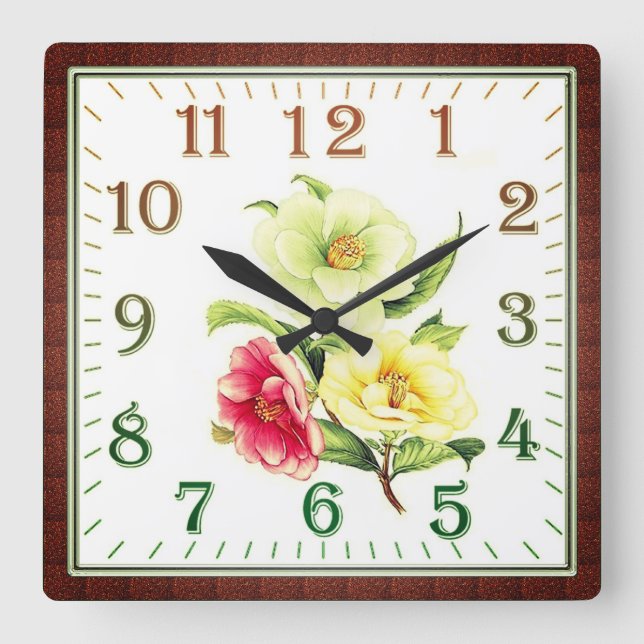 Reloj de pared cuadrado de acrílico con diseño flo (Anverso)