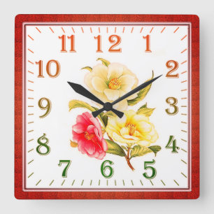 Reloj de pared cuadrado de acrílico con diseño flo