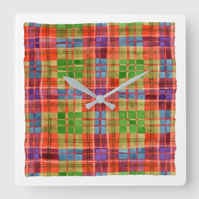 Reloj de pared cuadrado de acrílico MAC RAE TARTAN (Anverso)