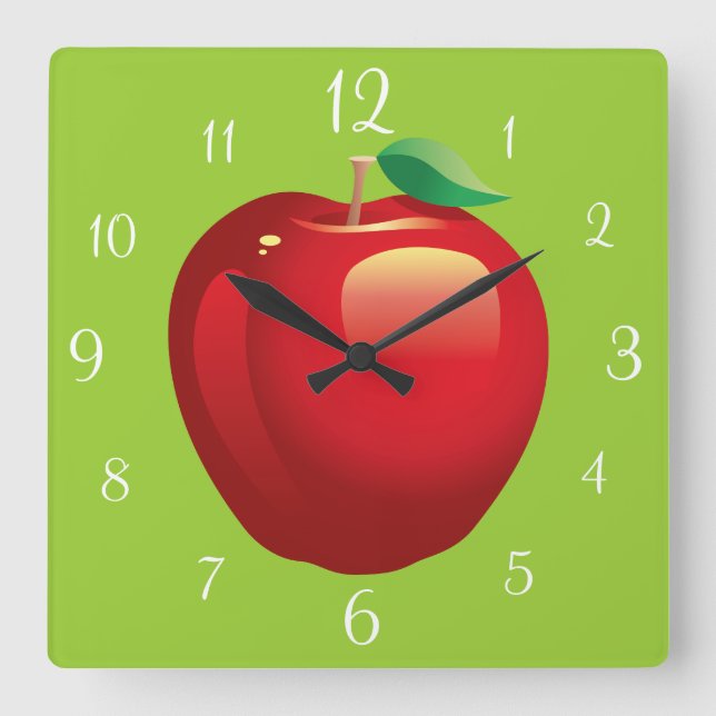 Reloj de pared cuadrado de Apple rojo (Anverso)